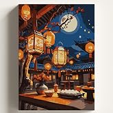 Sayılarla Boyama Tuval Hobi Seti JAPON K&Uuml;LT&Uuml;R&Uuml; Temalı Fır&ccedil;a ve Boya Dahil Set (&Ccedil;ıtalı) 40x50 CM Kendin Yap Sayılarla Tuval Bo