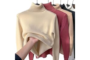 JOCCOS Winter Fleece Thick Knitted Bottoming Shirt, Women Casual Thick Turtleneck Sweater Soft Thermal Slim Bottoming Sweater (Apricot,L(53-58kg))