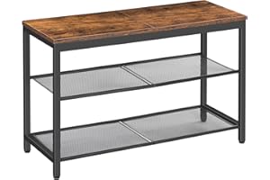 HOOBRO Shoe Rack, 3-Tier Shoe Bench with 2 Mesh Shelves, Shoe Storage Bench with Seat, for Entryway, Hallway, Living Room, Small Space, Easy Assembly, Rustic Brown EBF75HX01