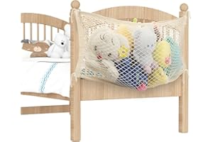 LAHAQIQI Spielzeug Kuscheltier Aufbewahrung Netz für Kinderzimmer，Bettseite Stofftier Organizer Hängend Baumwolle Netztasche mit Tethe für Kinder (Beige, 1 Stück)