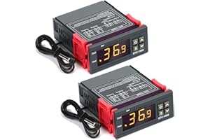 Fiada 2 Stück STC-3008 AC 110V-220V Digitaler Temperaturregler Celsius Thermostat Allgemein Digital Thermostat Temperaturwächter mit Sensor 2 Relaisausgang für Fermentation Heizung Kühlung (STC-1000)