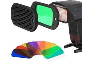 AODELAN Juego de filtros de gel de flash, rejilla universal de panal con kit de filtros de iluminación Speedlite de 8 colores para cámara Canon, Nikon, Sony, Godox y Yongnuo