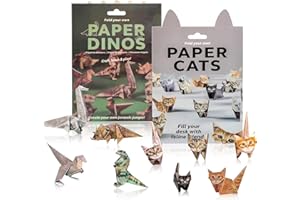 TRUKAFIE DIY Paper Cats Kit, 100 Hojas de Papel 3D Cats Origami Gato/Perro/Dinosaurio Papel Navidad Regalos para amantes de los gatos Adultos Niños Amantes de los Animales (gatos + dinosaurios (50 cada uno)