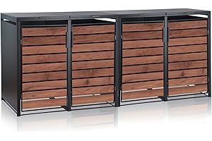 Zelsius Mülltonnenbox 4 Tonnen | 120-240 Liter | Anthrazit RAL 7016 | Tür in dunkelbrauner Holzoptik inkl. Erweiterungsmöglichkeit | Aufbewahrungsbox für Mülltonnen, Mülltonnenbox 4er