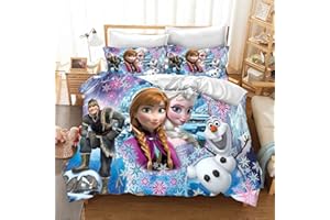 QROXY Frozen Bettwäsche Bettbezug Und Kissenbezug,Anime Anna ELSA Princess Olaf 3D Bettwäsche Paare Set 100% Microfaser Für Jungen Mädchen (13,Single 135×200CM)