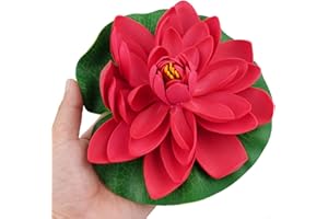 FEEGOW Red Artificial Lily Flower, 18Cm Artificial Water Lily Simulation Lotus Flower Floating Lotus Flower Pond Aquarium Decor Multicolor