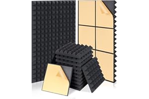 HERTBER-24 Pack Sound Proofing Panels 12x12x2 Inches Acoustic Wall Panels Self Adhesive Soundproofing Panels with Strong Glue, High Density Acoustic Panels for Sound Absorption and Echo Control