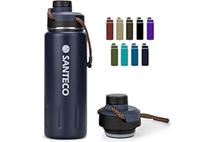 SANTECO Trinkflasche Edelstahl isoliert 500ML, 710ML I Auslaufsicher Thermoskanne I BPA-Frei mit Schraubverschluss Isolierflasche für Sport, Laufen, Fahrrad, Yoga, Wandern und Camping I Sportdeckel