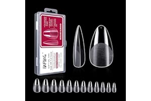 INPING Soft Gel Full Cover Nail Tips, 120PCS Medium Almond Nail Extensions Clear Pre-Shaped No Trace Acrylic Fase Artificial Nails Tips for Starter Home DIY Nail Art Nail Salons, 12 SIZES