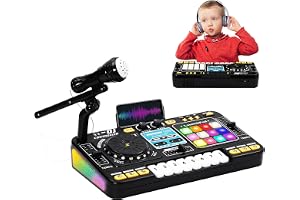 EULEUY DJ skrivbord barn med Bluetooth & mikrofon DJ-mixerbord för nybörjare med yogwheel och 12 MIDI-spår DJ-styrenhetsset och ljudmixer, musikinstrument, gåva för pojkar och flickor, uppladdningsbar