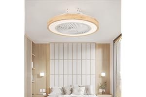 LJX Ventilateurs de Plafond avec Lumières Bois et Télécommande Plafonnier Ventilateur Design Sans Pales Été Et Hiver Réversible 6 Vitesses Moteur DC Gradable Ventilo Plafond Silencieux Pour Chambre