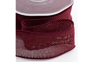 Italian Options Country Hessian Ribbon with Wired Edge, Natural Hessian Fabric Ribbons for Gift Wrapping, Bows, Wreaths, Wedding, Flowers, Florist, Burlap, Jute Ribbon, 38 mm x 10 Metre Roll, Burgundy