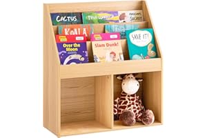 SoBuy Librería Infantil Estantería Montessori con 3 Estanterías y 2 Compartimentos Organizador Juguetes Almacenaje para Libros Muebles habitación Natural 73x30x80cm KMB01-N