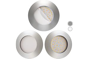 SCANDINAVIAN HOME LYSEA Scandinavian Home, set di 3 faretti LED da incasso, dimmerabili, 60 mm – 70 mm, adatti per il bagno, luce bianca calda, 230 V, CRI 90, design in acciaio inox con vetro smerigliato, faretto LED piatto