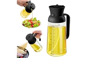 YARRAMATE Dosatore da cucina per oliera spray con misurazioni, nebulizzatore spruzzatore per olio alimentare 2 in 1, da 550 ml in vetro spruzzino per friggitrice ad aria (Nero)