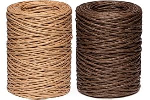 ABSOFINE 2 x100m Papierkordel Papierdraht Ø2mm Natur Dekodraht Blumendraht Rankendraht zum Hochzeitsstrauß Verpackung Basteln Floristik Blumengesteck Werkzeuge （Braun & Kraftpapier Farbe）