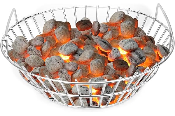 Onlyfire rostfritt stål kolaska korg passar för stor BGE, Kamado Joe Classic
