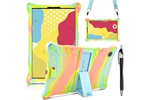 KATUMO Funda para Lenovo Tab M10 FHD Plus (2nd Gen) 10.3" 2020 (TB-X606F X606X) Silicona a Prueba de Golpes Soporte Ajustable con Cinturón de Hombro y Pluma Táctil,Azul Claro & Naranja