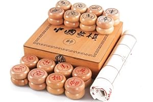 OOSTIFUN Gobus Set de Jeu de Voyage en hêtre Chinois Set Xiangqi, Taille d'échecs: 4CM de diamètre (Boîte en Bois et échiquier en Cuir)