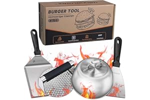 univinlions Smash Burger Set, Professioneller Burger Smasher mit Smash Burgerpresse, Burgerglocke,Großer Grillspatel & Pfannenwender,Edelstahl 4-Stück Grill Zubehör für Pattie,Teppanyaki, Barbecue