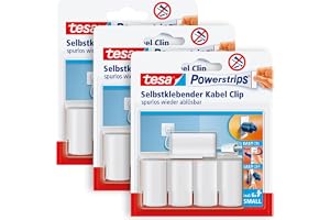 tesa Powerstrips kabelklämmor - 3 x 5 klämmor - vit | 3-pack självhäftande kabelhållare för att fästa kablar - kablar kan tas