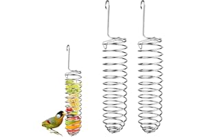 BYZESTY 2 Piezas Brochetas de Frutas para Pájaros, Acero Inoxidable Colgar Fruta Vegetal Carne Comedero Espiral Brocheta Verduras Loros Alimento Palitos Cestas Alimentos para Cacatúas