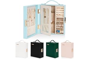 Enthralite Travel Jewellery Case|Travel Must Have|Portable Jewellery Box with Mirror|PU Leather Small Jewellery Organizer for Rings, Earrings, Necklaces, Bracelets (Blue)