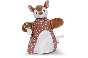 NICI 61855 Przytulanka sensoryczna i pacynka, sarenka 2 w 1, przytulanka dla niemowląt i małych dzieci, do zabawy, chwytania, przytulania i odkrywania, 26 x 25 cm, brązowa