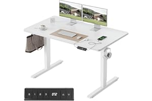 ‎FEZIBO FEZIBO Höhenverstellbarer Schreibtisch mit USB-A und USB-C-Ladeanschlüssen, 120 x 60 cm Steh-Sitz Tisch, Schreibtisch Höhenverstellbar Elektrisch, Ergonomischer Computertisch Homeoffice, Weiß