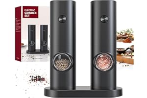CIRCLE JOY Electric Salt and Pepper Grinder Set, Battery Operated Pepper Mill Grinder with Base, Adjustable Coarseness and Automatic Single Hand Operation, Black