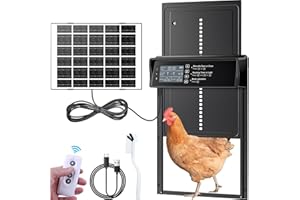 AISSOM Hühnerklappe Solar - Automatische Hühnertür Aus Aluminium Mit Wasserdichtem Display, Lichtsensor, Fernbedienung, Anti-Pinch Und Timer für Sichere Hühnerhaltung
