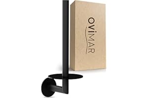 ‎OVIMAR ovimar Ersatzrollenhalter Runde zum Kleben in Edelstahl schwarz matt und mit schwarzem Glas | Bad Klorollen Aufbewahrung zur Wandbefestigung ohne Bohren selbstklebend von bis zu 2 Rollen WC Papier