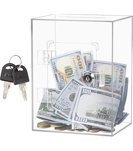 Qivine Salvadanaio In Acrilico Trasparente 18x18x18 Cm – Scatola Portamonete Non Aperibile – Per Adulti E Bambini – Ideale Regalo