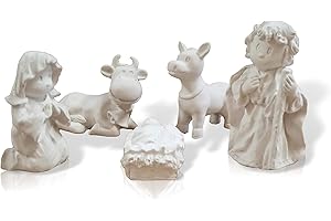 FUNNY CUP Nacimiento de escayola para Pintar Manualidades. 5 Piezas de Altura máxima 8 cm. Belén. Decoración del hogar
