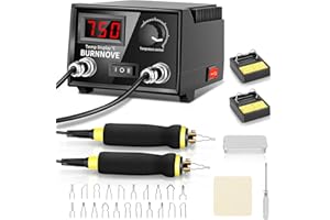 BURNNOVE Double Stylo Kit Pyrogravure Bois 100W 100 à 750°C Machine à Pyrogravure Professionnel 21 Pointes Ensemble Outil de Fer à Souder Température Réglable pour Cuir Gravure Art Artisanat