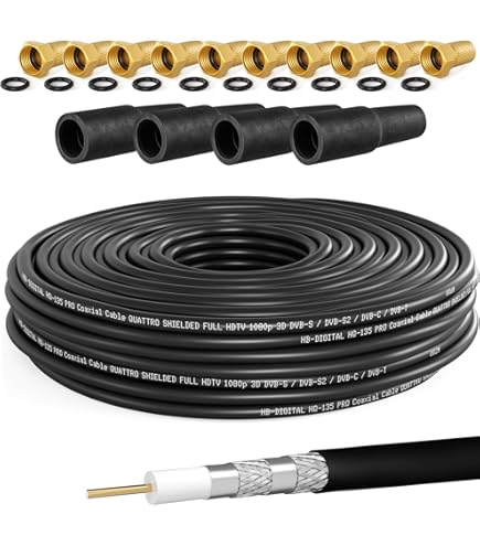 PremumX 50m Basc Quattro Quad Koaxal SAT Kabel 90dB Weß 24x F Stecker Sat Kabel