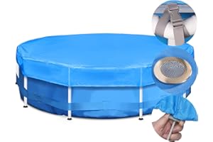 Sekey Poolabdeckung Rund 366cm für Metallrahmenpools, 420D Reißfest Oxford Poolplane, Sommer & Winter Abdeckplane Pool Rund, Wind- und Staubabweisend, Einfache Installation, Blau