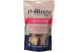 Hollings Beef Curls Dog Treats, All Natural Grain Free & Easily Digestible Air Dried Treats for Adult Dogs, Made From 100% Beef Trachea, 100 g