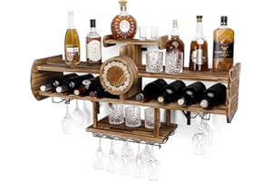 YORBAY Botellero Vino de Madera, Estante de Vino en la Pared, Almacenar Botellas, Estante de exhibición de Vidrio de Vino y Botella de Vino Montado, Ideal para Botellas de Vino, champán, estantería