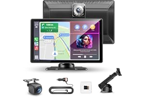 Carpeer 9 Pantalla Carplay Coche con A-pple CarPlay y Android Auto Inalámbrico, Dual Cámaras 4K+1080P, Pantalla Táctil con GPS, Bluetooth, MirrorLink, FM/AUX, Control por Voz, 64GB TF, Sin Instalación