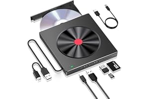 AHDXKUE External CD DVD Drive for Laptop External DVD Drive, USB 3.0 & Type-C DVD/CD +/-RW External CD Drive with SD TF Slot for Laptop Desktop PC Windows98sSE/ME/XP/Linux/Win7/8/10/11