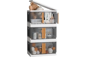 NETEL 3x 72L Stapelbare Aufbewahrungsbox mit Deckel und Abschließbar Tür, Faltbare Kisten Aufbewahrung mit Rollen und Griffe, Groß Plastikbox Organizer Box, Ideal für Küche Wohnzimmer und Schlafzimmer