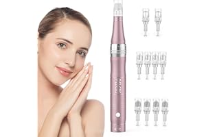 ‎PELCAS PELCAS Wiederaufladbar Dermapen Micro Needle Roller Electric Pen kabellos Anti Aging Skin Device 0-2mm Verstellbar mit 3 Stufen inkl. 10 Nadelpatrone für Falten Stretch Marks Akne Narbe Haarausfall