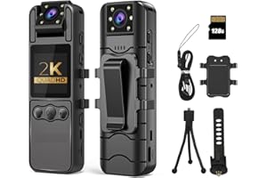 ELOATNALYTO 2K 128GB 1.4” Screen Body Camera with Audio and Auto Video Night Vision 1440P UHD Mini Police Wearable Body Worn Cam Portable Small Personal Camcorder Sport Action Outdoor Video Recorder (Black)