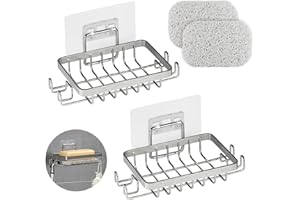 YoHyien 2 Piezas 304 Acero Inoxidable Jabonera Baño Pared, Jabonera Ducha sin Taladro con Ganchos y Almohadillas, Jaboneras Autoadhesivas para Baño y Cocina, Antióxido & Impermeable (Plateado)