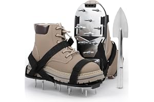 lalago 1 Paire Sandales Aérateur de Pelouse Noir, Chaussures à Clous avec Velcro, Pelle, Chaussures Professionnelles pour Gazon, Chaussures à Ongles Scarificateur pour Cour Jardin