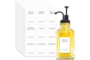 cdxhome 84 etiquetas de jarabe de café para caramelo, vainilla, chocolate, calcomanías impermeables para botella de jarabe de café y dispensador, organización de accesorios de barra de café (blanco)