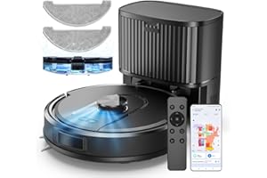 Vexilar Self-Emptying Robot Vacuum Cleaner with Mop, Laser Navigation, Up to 60 Days of Hands-Free Cleaning, 180 Mins Runtime, Strong 6000Pa Suction Robot Vacuum to Clean Floors, Carpets, and Pet Hair