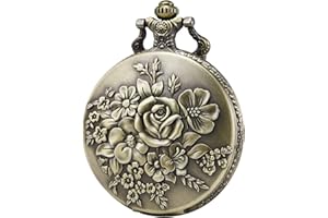 MORFONG Montre de Poche à Quartz Vintage Steampunk Motif Fleur pour Homme et Femme