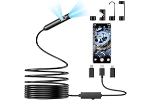 OneAmg Endoskopkamera mit Licht,1920P HD Doppellinse Endoskopkamera Handy mit 8 +1 LED Wasserdichtes IP67 Inspektionskamera Kein WLAN Erforderlich Endoskop Kamera für Android & iOS (16.4 ft/5m)